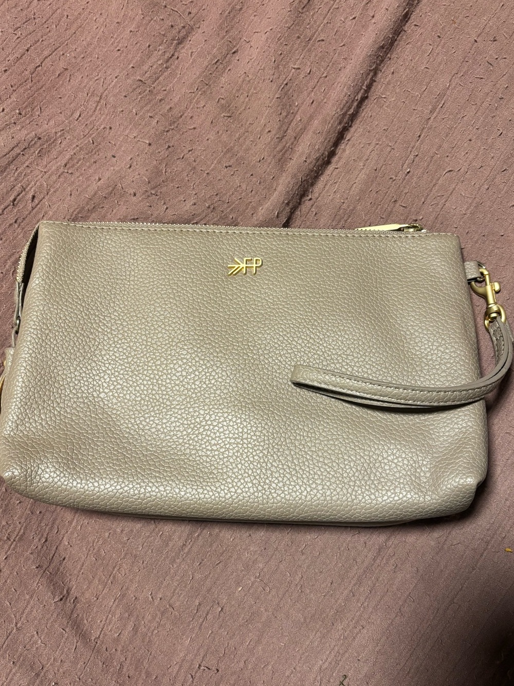 Freshly Picked Pebbled Leather Wristlet in Taupe
